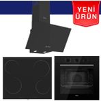 Ferre Vitroseramik Elektrikli Siyah Cam Ankastre Set (QBL62CS + MS261 + D086 )