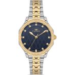 Ferro FL21632AWT-D3 Quartz Çelik Altın/gri Lacivert Kadran 32 mm Kadın Kol Saati - Altın - Metalik Gri