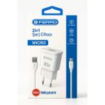 Ferro W12 Micro 10,5W Adaptör & 1M Usb Kablo 2,1 Amper Hızlı Şarj