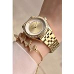 Ferrucci 1. Sınıf Çelik Gold Taşlı Şık Kadın Kol Saat+Bileklik