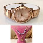 Ferrucci Çelik Taşlı Kasa Kordon-Kadın Kol SAATI+ Çelik Kolye Hediye - Rose Gold