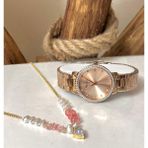Ferrucci Çelik Taşlı Şık Kadın Kol SAATI+%100 Çelik Kolye Hediye - Rose Gold