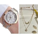 Ferrucci Çelik Taşlı Şık Kadın Kol SAATI+Çelik Kolye Hediye - Rose Gold - Gümüş