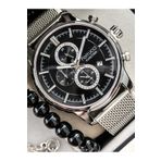 Ferrucci Erkek Kol Saat 45MM, Kasa,Fonksiyonları Aktif,Gümüş Renk Çelik Hasır Kordon,Bileklik Tesbih Hediyeli