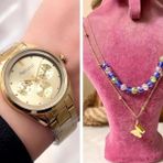Ferrucci Gold Renk Çelik Kadın Kol Saati+%100 Çelik Kolye Hediyeli