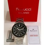Ferrucci Gümüş Renk Fonksiyonları Aktif 42 mm Kasa Çap Erkek Kol Saati+Bileklik - Gümüş - Siyah