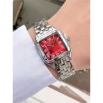Ferrucci Kadın Gümüş Çelik Kare Kasa Quartz Kol Saati - Şık Metal Kordon, Romen Rakam, Su Geçirmez - Kırmızı