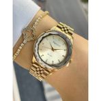 Ferrucci Kristal Camlı Altın Renk Kadın Kol Saati ve Bileklik