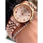 Ferrucci Kristal Efektli Cam Çelik Kasa Kordon-Kadın Kol Saati+Bileklik Hediye - Rose Gold