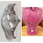 Ferrucci Modern Kasa Şık Çelik Kadın Kol SAAT+%100 Çelik Kolye Hediye Set - Silver