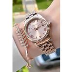 Ferrucci Rolex Kasa Takvimli Şık Yeni Sezon Kadın Kol Saat+Bileklik