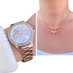 Ferrucci Rose Çelik Kadın Kol Saati+ Çelik Kolye Hediye Set - Rose Gold