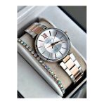 Ferrucci Rose Gold Gümüş Renk Aynalı Kristal Görünüm Cam Çelik Kordon Kadın Kol Saati + BİLEKLİK