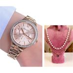 Ferrucci Şık Tasarım Çelik Kadın Kol SAATI+%100 Çelik&incili Kolye Hediye - Rose Gold