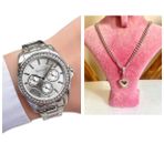 Ferrucci Silver Çelik Şık Taşlı Kadın Kol Saati+%100 Çelik Kolye Hediye