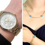 Ferrucci Silver&Gold Çelik Kordon Kadın Kol Saat+Nazarlıklı Set Hediye