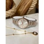 Ferrucci Silver&Rose Çelik Klasik Model Kadın Kol Saati+%100 Çelik İncili Kolye