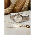 Ferrucci Silver&rose Çelik Klasik Model Kadın Kol Saati+Çelik Incili Kolye - Gümüş - Rose