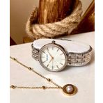 Ferrucci Silver&Rose Çelik Taşlı Kadın Kol Saat+Çelik Kolye Hediye