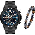 Ferrucci Siyah Spor Şık Model Fonksiyonlu Erkek Kol Saati+Bileklik Hediye