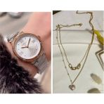 Ferrucci Spor Model Çelik Kadın Kol SAAT+ Çelik Kolye Hediye Set - Gümüş - Rose