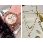 Ferrucci Spor Model Çelik Kadın Kol SAAT+ Çelik Kolye Hediye Set - Rose Gold
