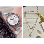 Ferrucci Spor Model Çelik Kadın Kol SAAT+ Çelik Kolye Hediye Set - Silver
