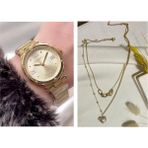 Ferrucci Spor Model Çelik Kadın Kol SAAT+%100 Çelik Kolye Hediye Set - Gold