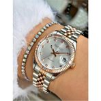 Ferrucci Taşlı Şık Kadran Takvimli Kadın Kol Saati+Bileklik Hediyeli - Rose Gold - Gümüş