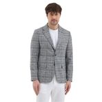 Ferruci Erkek Siyah - Mavi Ekose Slim Fit Dar Kesim Mono Yaka Spor Blazer Ceket Siyah-Mavi 48