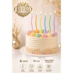 FESTİLO 6 Adet Pastel Renkli Doğum Günü Mum Seti 15 cm Uzun Mum Pasta Mumu Makaron Renkler