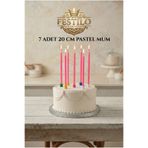 Festilo 7'li Uzun Mum 20 cm Pasta Mumu Pembe Pastel Renk Parti Malzemeleri Doğum Günü Süsleri