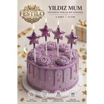 FESTİLO Lila Yıldız Mum 4 Adet 13 cm Pasta Mumu – Doğum Günü ve Parti Pastası Süsü