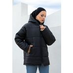festmoda Kadın Kısa Çift Taraflı Şişme Alaska Mont Siyah