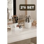 Fesya Home Corner-Fanus Üçgen ve 7 Bölmeli Makyaj Organizeri Seti Masa Üstü Düzenleyici Organizer - Beyaz - Mat