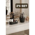 Fesya Home Corner-Fanus Üçgen ve 7 Bölmeli Makyaj Organizeri Seti Masa Üstü Düzenleyici Organizer - Siyah