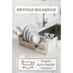 Fesya Home Dryfold Açılır Kapanır Sürgülü Bulaşıklık - Tezgah Üstü Sürgülü Bulaşık Kurutma Sepeti - Kahverengi - Krem
