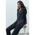 Feu De Elu Amour Siyah Uzun Saten Pijama Takımı