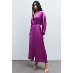 Feu De Elu Frappant Fuşya Uzun Saten Sabahlık / Kimono