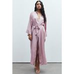 Feu De Elu Frappant Gül Kurusu Uzun Saten Sabahlık / Kimono