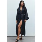 Feu De Elu Frappant Siyah Uzun Saten Sabahlık / Kimono