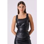 Fever Büzgülü Deri Kadın Crop Bluz 342114029