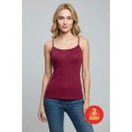 Fevien Kadın %100 Pamuk Jakarlı Dantelli Askılı Atlet Kaşkorse - Vişne - 3XL