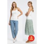 Fevien Kadın Ekru Rengi %100 Pamuk Kaşkorse Dantelli Ince Askılı Atlet 2'li Paket - XL