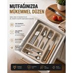 Fevito 6 Bölmeli Çekmece Içi Kaşıklık, Plastik Çatal Bıçak Organizeri, Mutfak Düzenleyici Bej S-11003