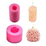 Fewo 2 Paket 3D Gül Mum Kalıpları Silindir ve Küre Şekilli Gül Çiçek Silikon Kalıplar Kendin Yap Yapımı Bal Mumu Mumlar Banyo Bomba Mini Sabun Losyon Bar Balmumu Eriyir