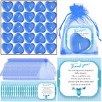 FEXICHUJI 50 Takım Erkek Bebek Duş Partisi Misafirler için Şekerler, 50 Adet Kalp Şeklinde Tealight Mum 50 Adet Organze Çanta 50 Adet Teşekkür Kartları Bebek Partisi Cinsiyet Gösterimi, Vaftiz Recuerdos
