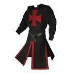 Feynman Ortaçağ Şövalye Kostümü Tapınak Şövalyeleri Haçlı Viking Tunik Tapınak Karnaval Karnaval LARP Cospaly Tabard - Erkek Şövalyeleri Tapınak Soylu Siyah XXXL