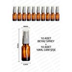 Feyza Design 10 Adet 10ML Amber Sprey Şişe, Kolonya ve Dezenfektan Için Mükemmel Set - Ahşap - Beyaz