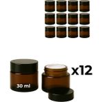 Feyza Design 12’li 30 ml Amber Cam Krem Kavanozu Seti Siyah Kapaklı - Ahşap